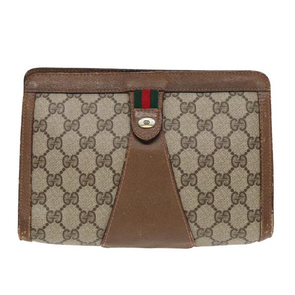 GUCCI GG Supreme Web Sherry Line Clutch Bag PVC Beige Red 89 01 032 Auth 88286 - Picture 13 of 16